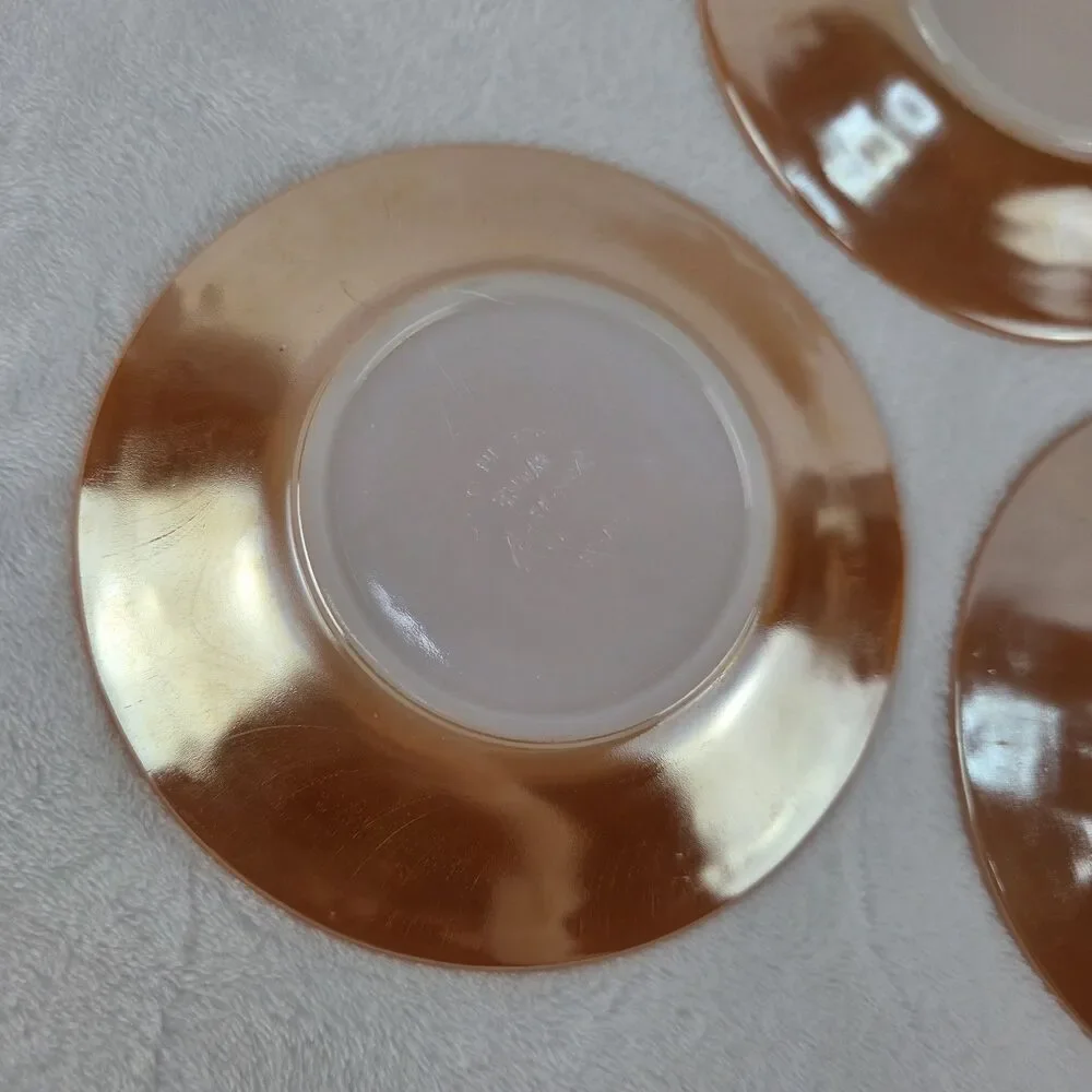 Vintage Set Of 3 Fire King Peach Luster Coffee Tea Cups And Saucers USA